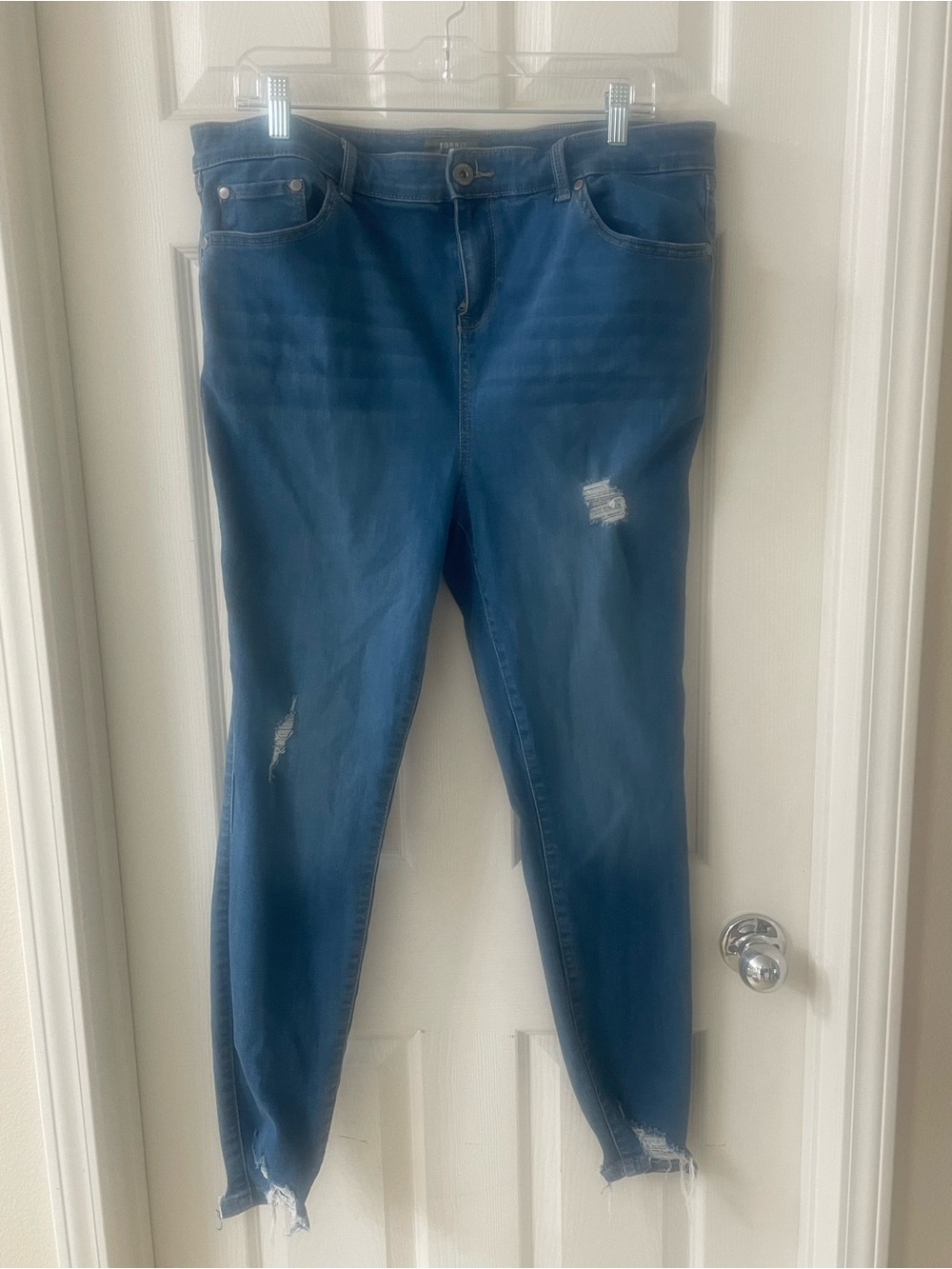torrid Dark Blue Skinny Jeans with Distressed Details 18 TALL